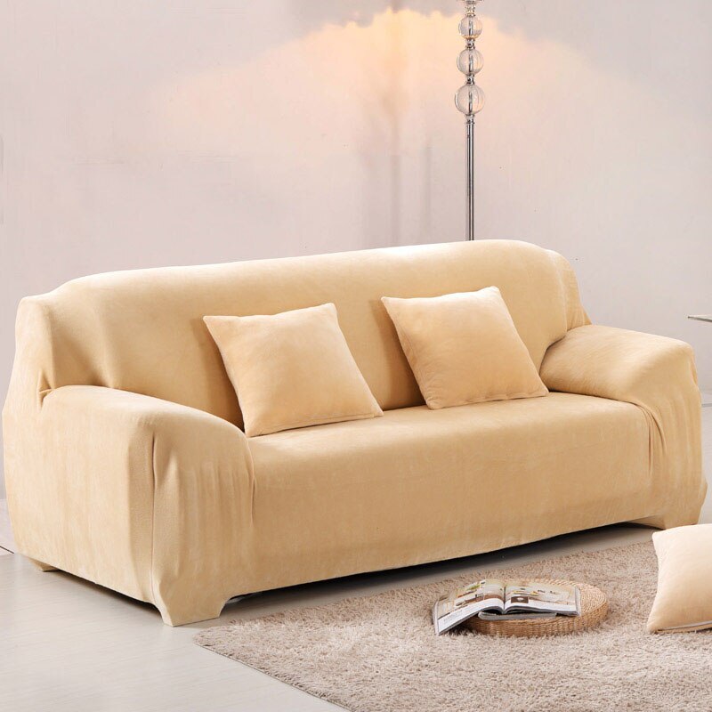 3-Seater Sofa Cover Stretch Set: Lounge Couch & Cushion Protector (Beige)