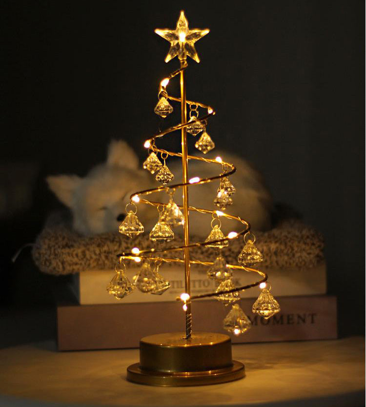Gold Spiral LED Crystal Christmas Tree Lamp Light - 31cm