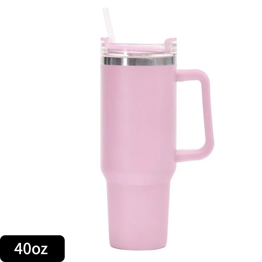 40oz Stainless Steel Insulated Tumbler with Handle Straw Travel Mug (Pink)