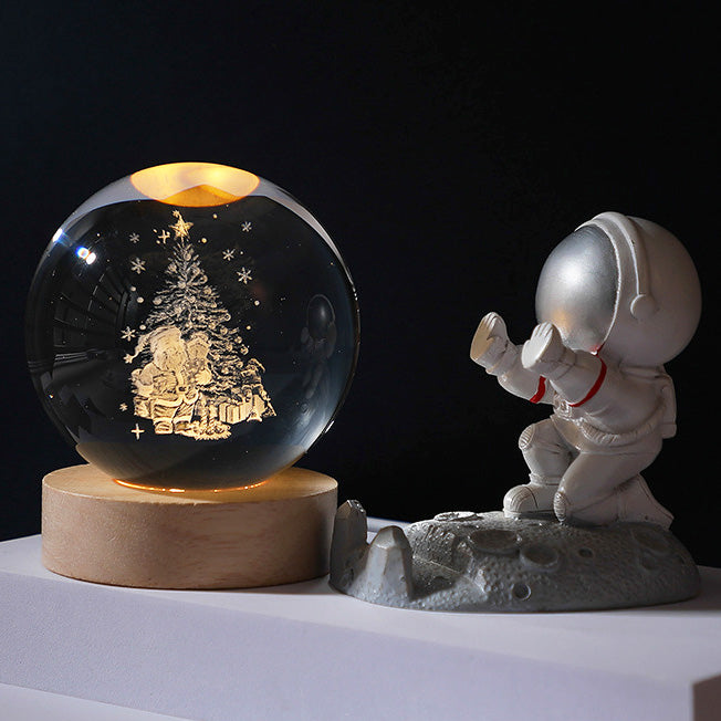 3D Santa & Christmas Tree Crystal Ball Night Light LED Lamp Globe Glass Ornament
