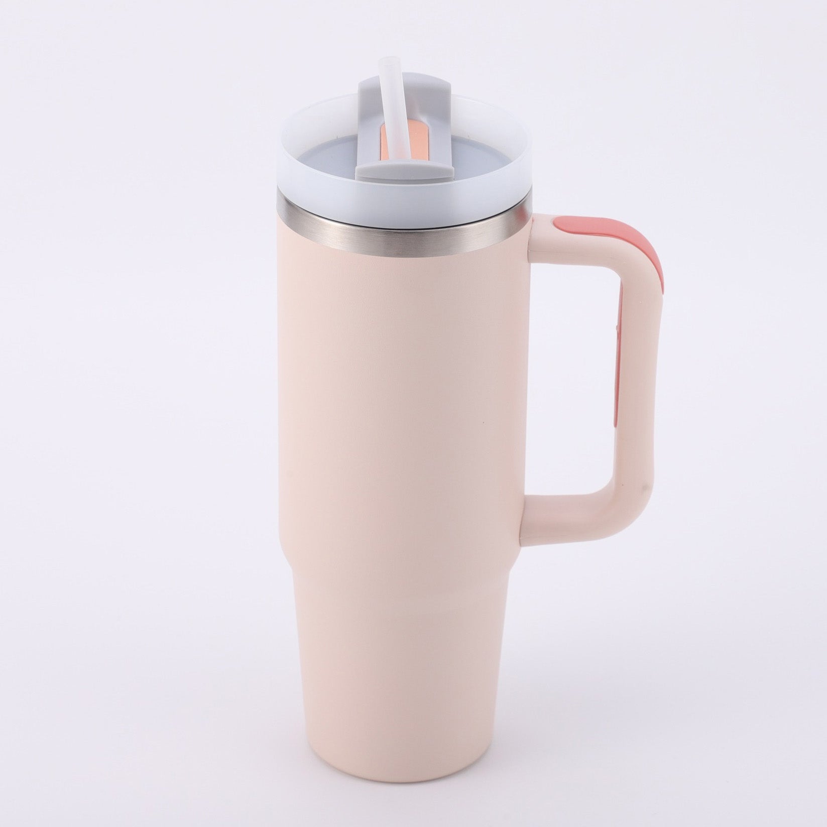 Stainless Steel Insulated Tumbler with Handle Straw Travel Mug (30oz, Rose Quartz)