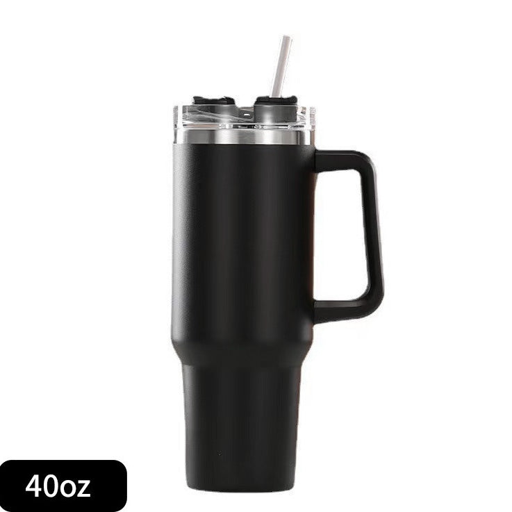 40oz Stainless Steel Insulated Tumbler with Handle Straw Travel Mug (Black)