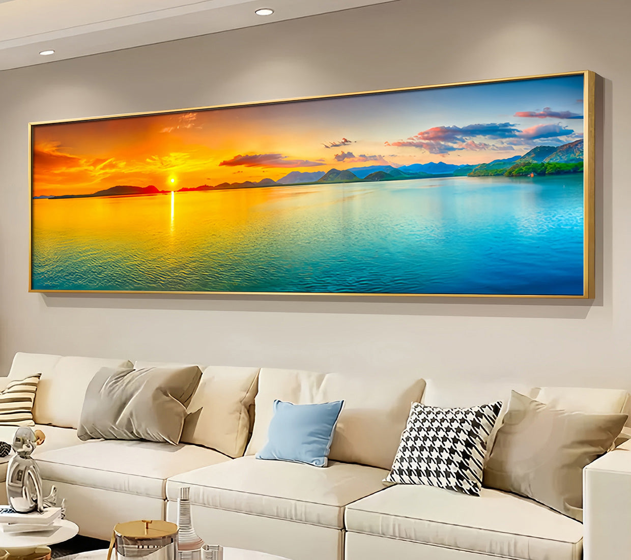 Beach Painting Framed Long Canvas Wall Art - 100cm x 30cm