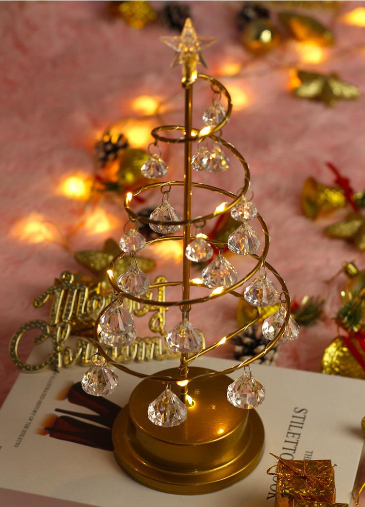 Gold Spiral LED Crystal Christmas Tree Lamp Light