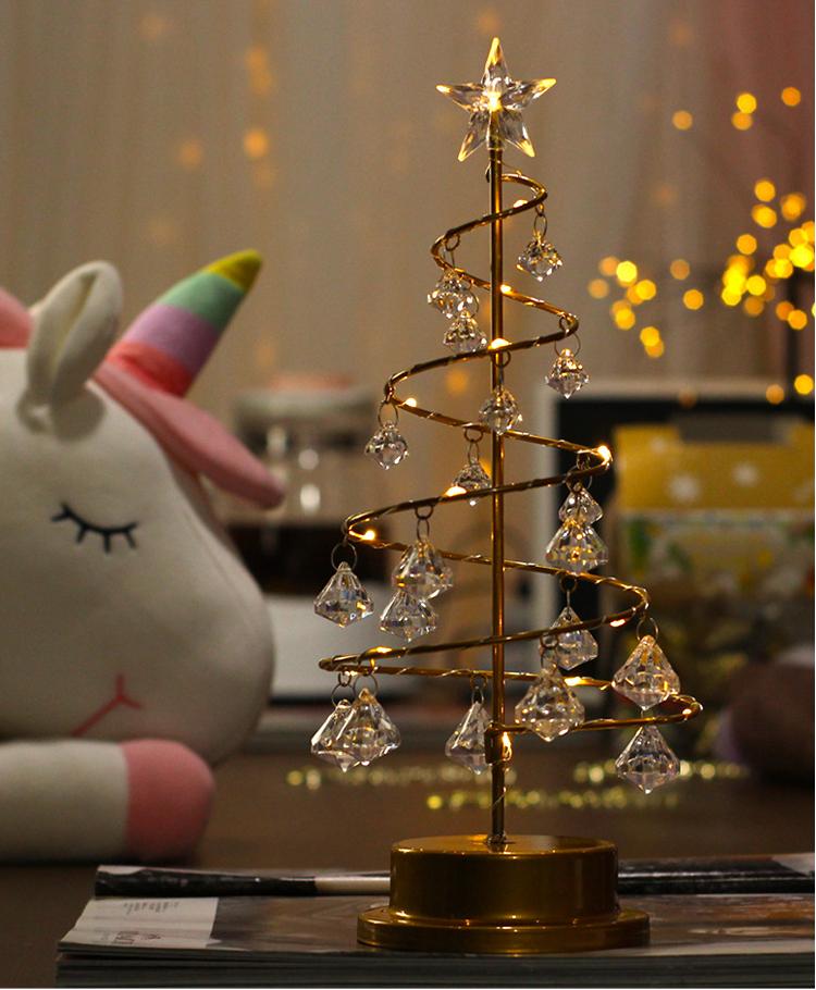 Gold Spiral LED Crystal Christmas Tree Lamp Light - 31cm