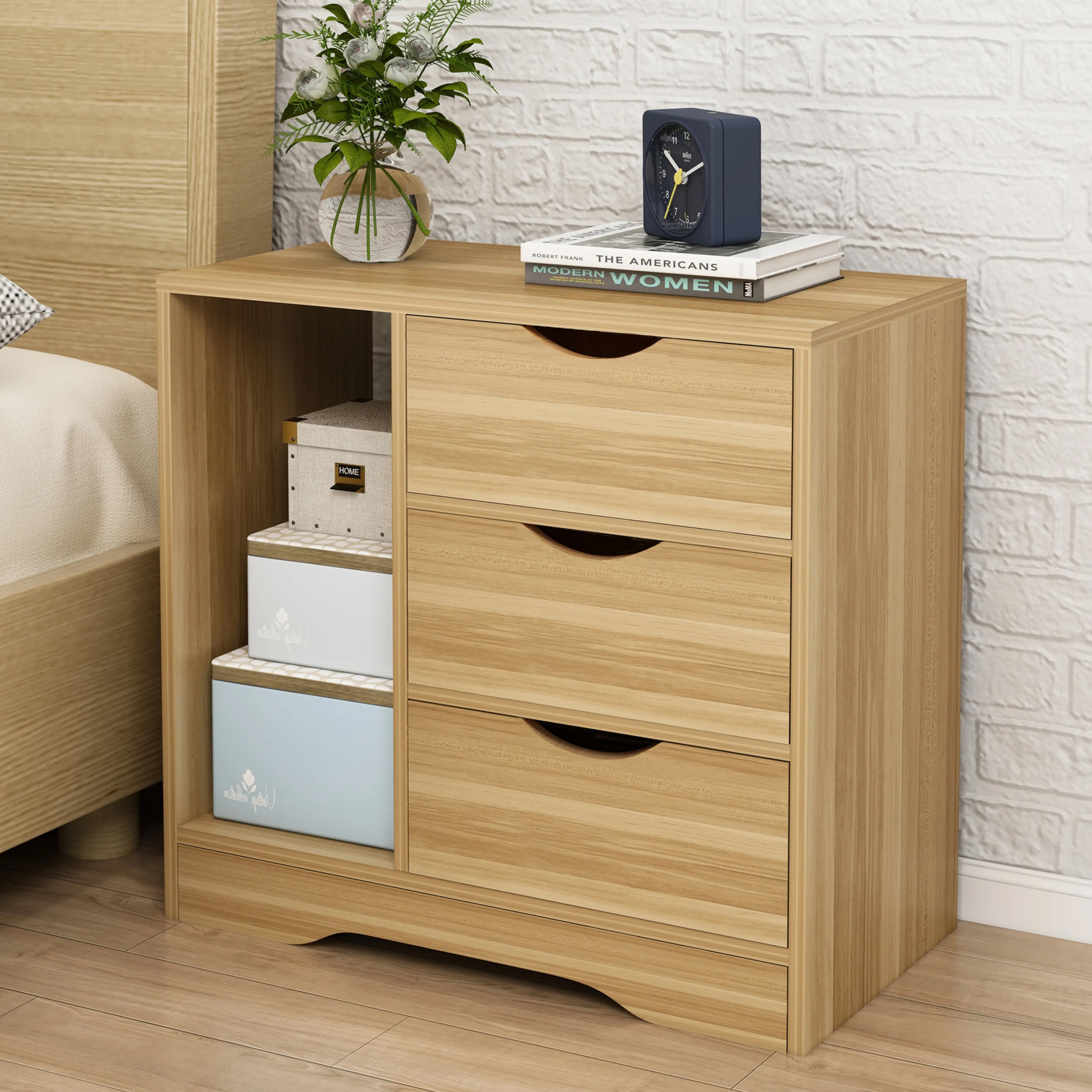 Zest 3 Drawer Cabinet and Shelf Utility Side Table (Oak)