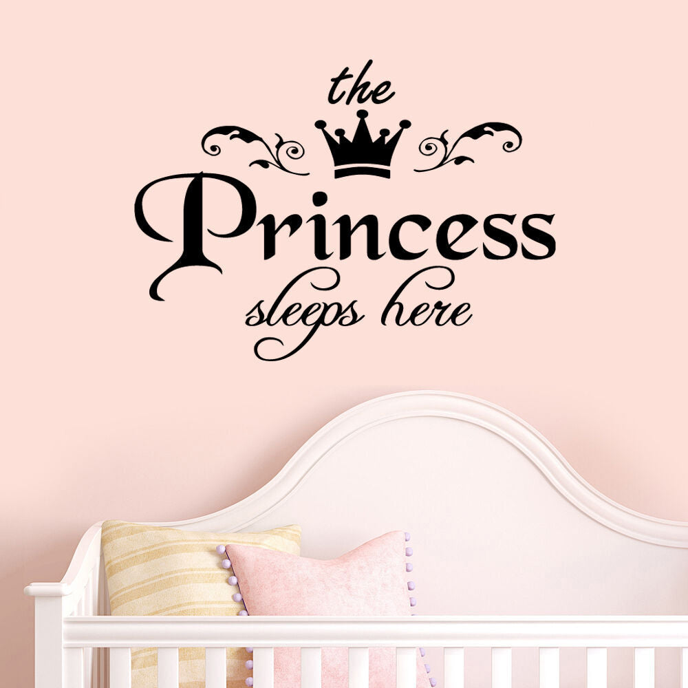 The Princess Sleeps Here Wall Stickers Girls Bedroom Decoration Vinyl Decal DIY Decor Mural Art