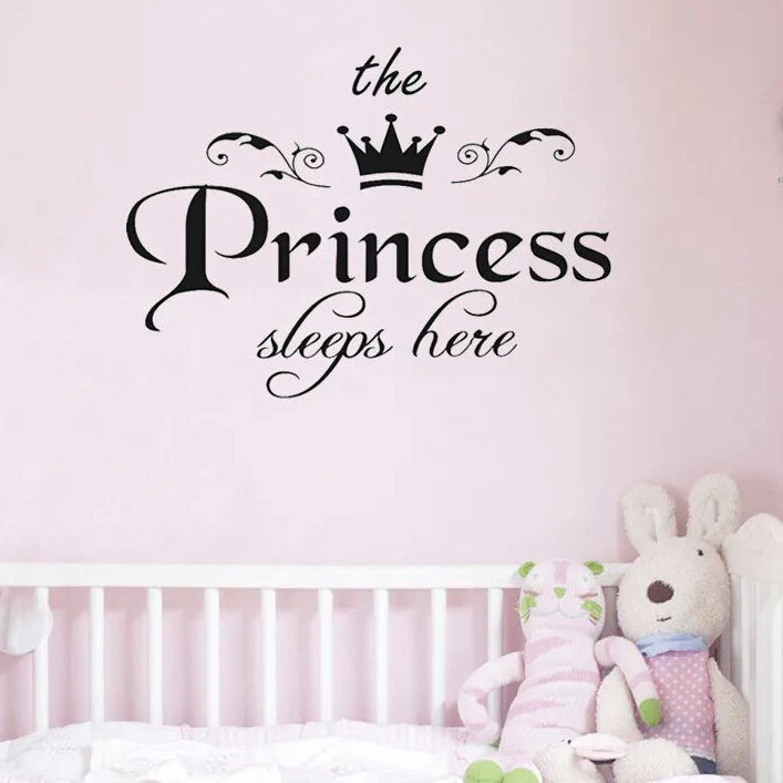 The Princess Sleeps Here Wall Stickers Girls Bedroom Decoration Vinyl Decal DIY Decor Mural Art