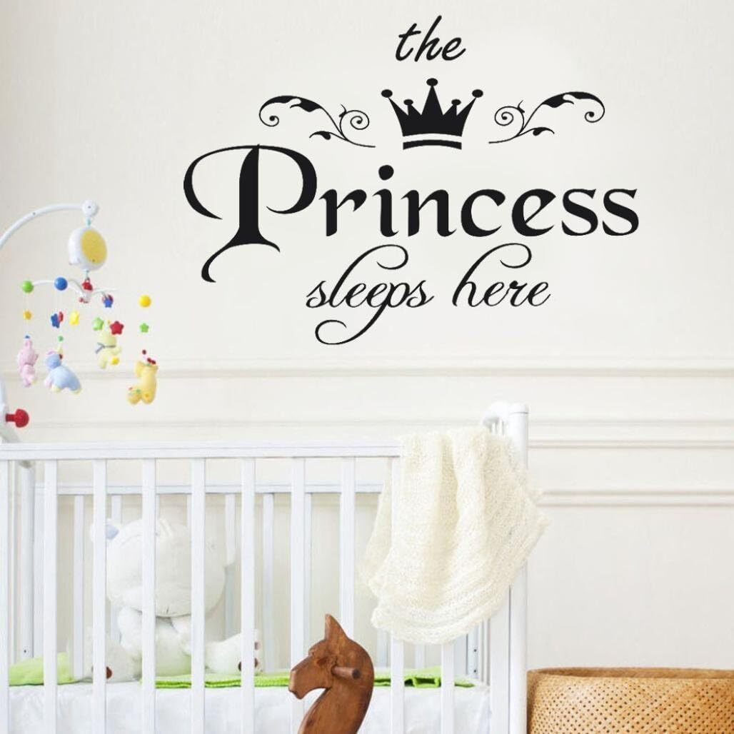The Princess Sleeps Here Wall Stickers Girls Bedroom Decoration Vinyl Decal DIY Decor Mural Art