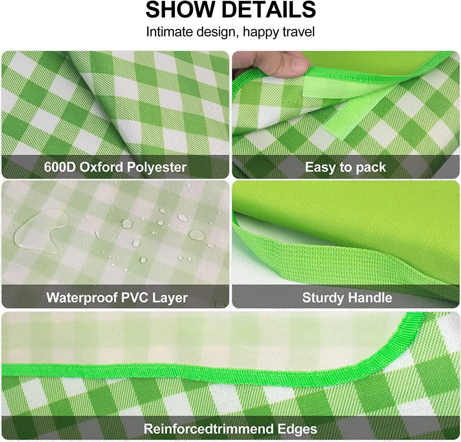 Large Foldable Waterproof Outdoor Picnic Rug Blanket Camping Beach Play Mat (2m x 1.5m, Green)