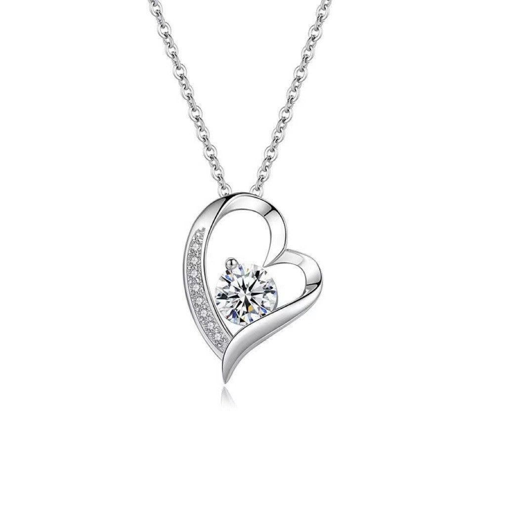 S925 Sterling Silver Eternal Heart Pendant CZ Diamond Necklace
