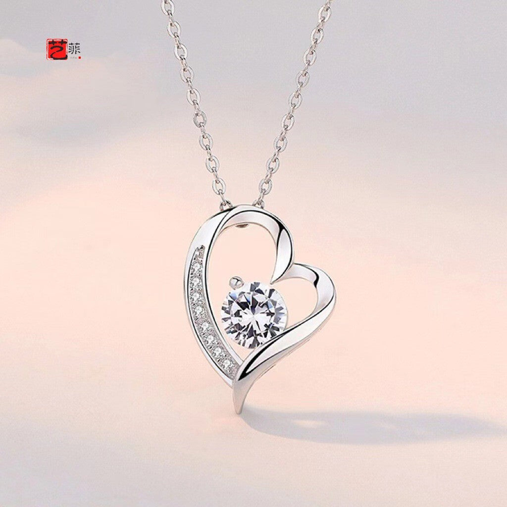S925 Sterling Silver Eternal Heart Pendant CZ Diamond Necklace