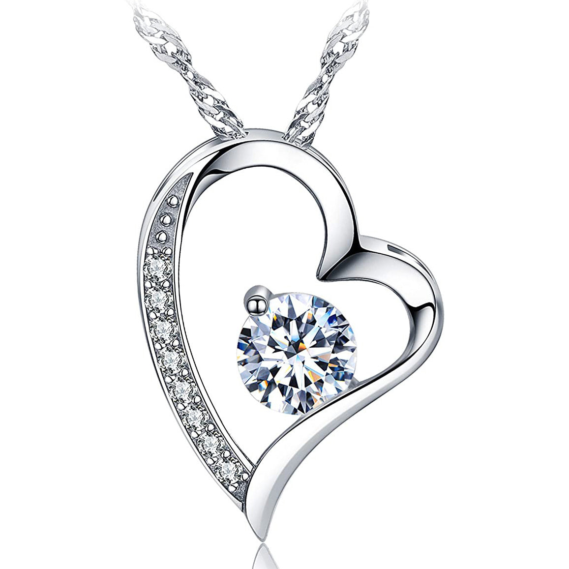 S925 Sterling Silver Eternal Heart Pendant CZ Diamond Necklace