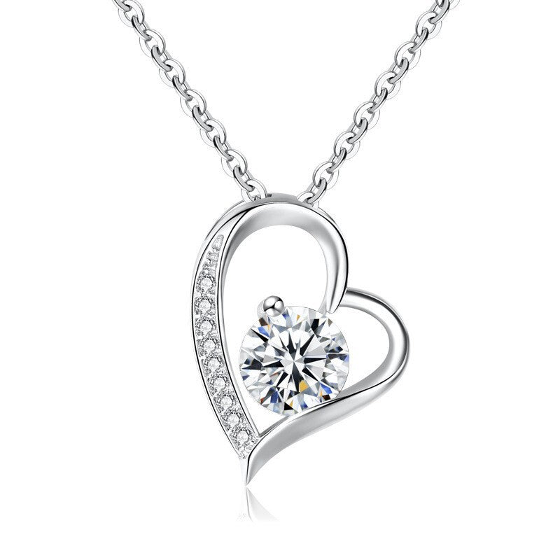 S925 Sterling Silver Eternal Heart Pendant CZ Diamond Necklace