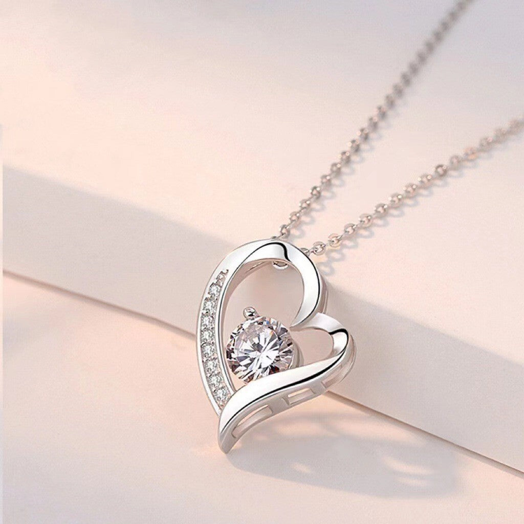 S925 Sterling Silver Eternal Heart Pendant CZ Diamond Necklace