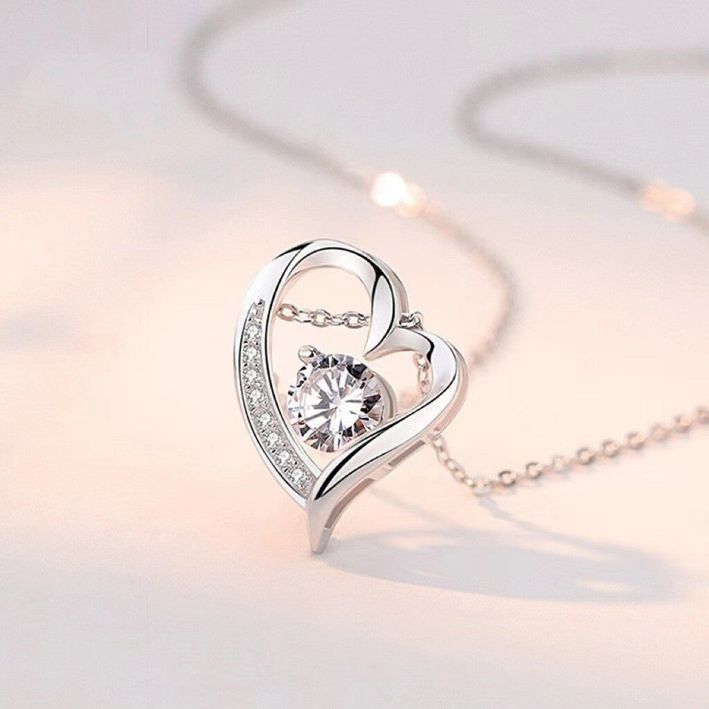 S925 Sterling Silver Eternal Heart Pendant CZ Diamond Necklace