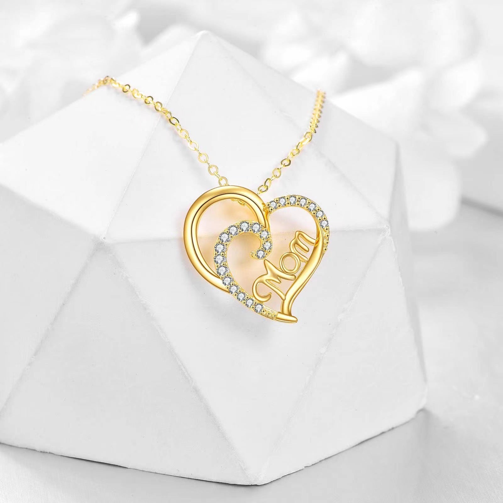 14K Gold Plated Sterling Silver Heart Shaped Mom Necklace