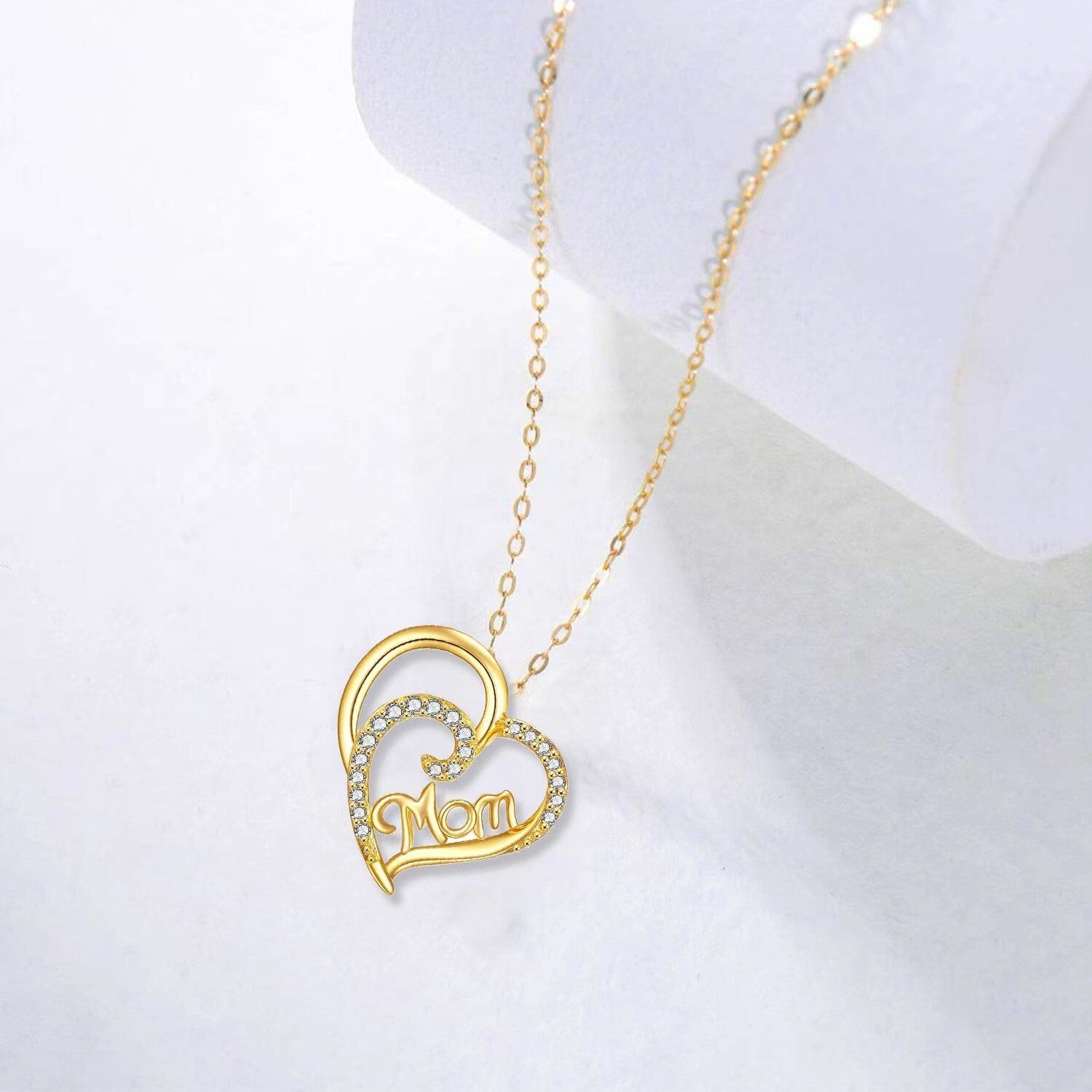 14K Gold Plated Sterling Silver Heart Shaped Mom Necklace