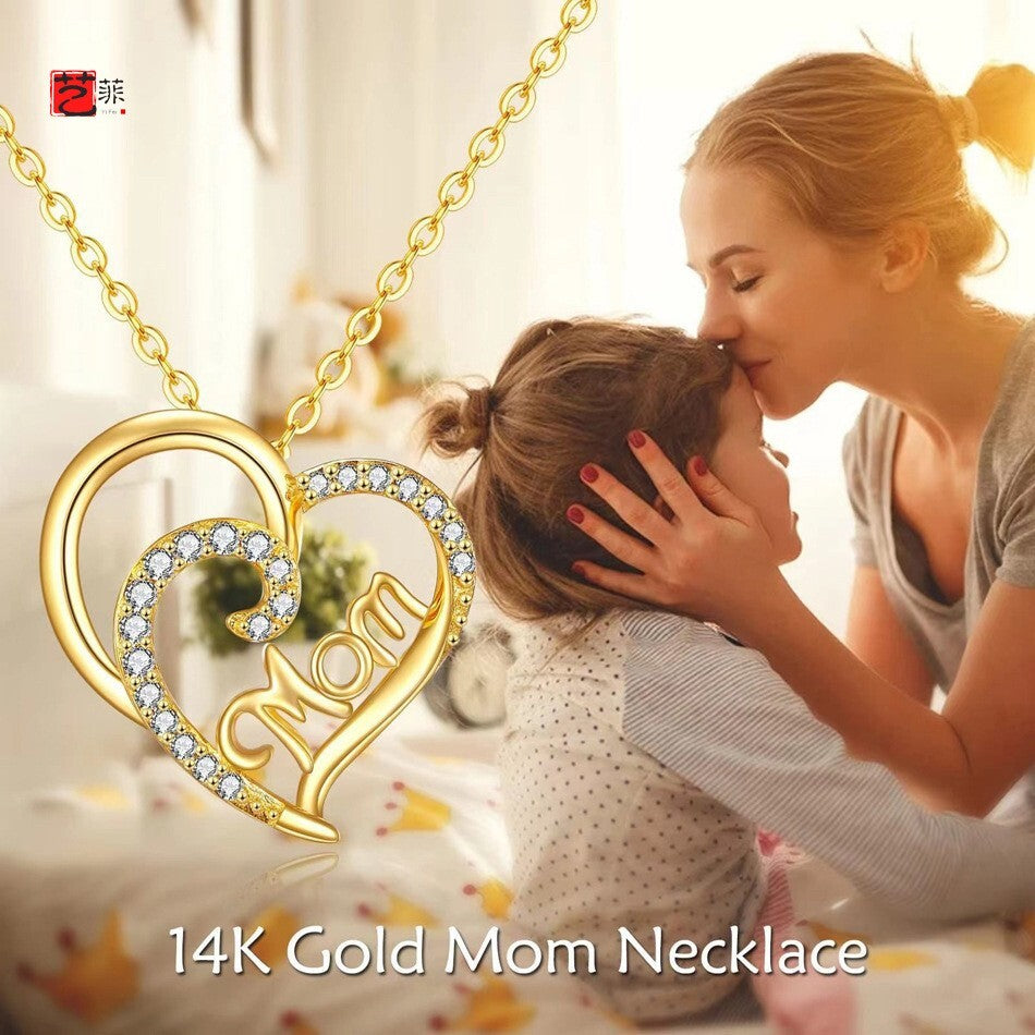 14K Gold Plated Sterling Silver Heart Shaped Mom Necklace
