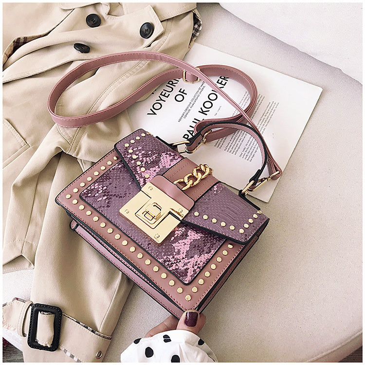 Luxe Designer Handbag Metal Studs Tote Satchel Bag Purple