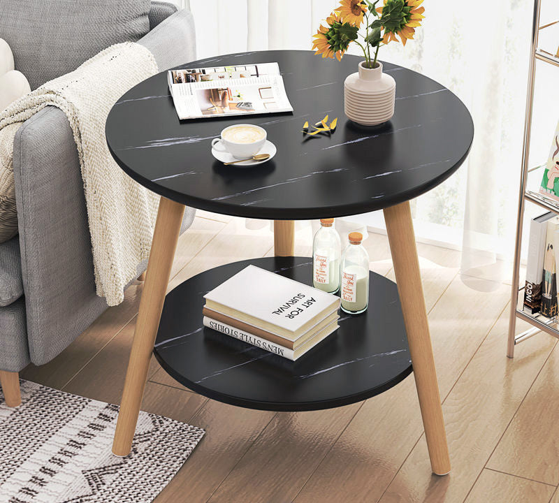 Malibu Black Marble Look Round End Coffee Table