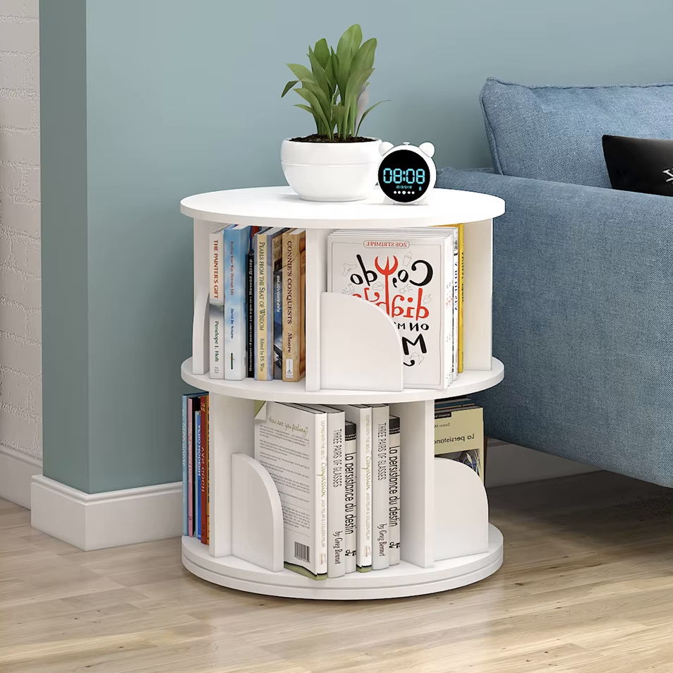Sanctuary 360-degree Rotating 2 Tier Display Shelf Bookcase Organiser (White)