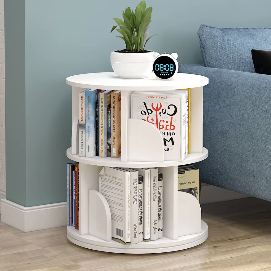 Sanctuary 360-degree Rotating 2 Tier Display Shelf Bookcase Organiser (White)