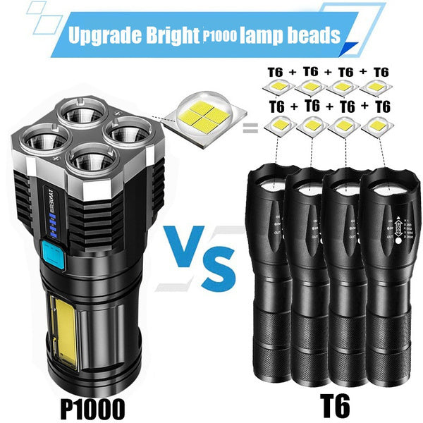 High Performance Ultra-Bright Rechargeable 4-LED Torch Flashlight Night Light