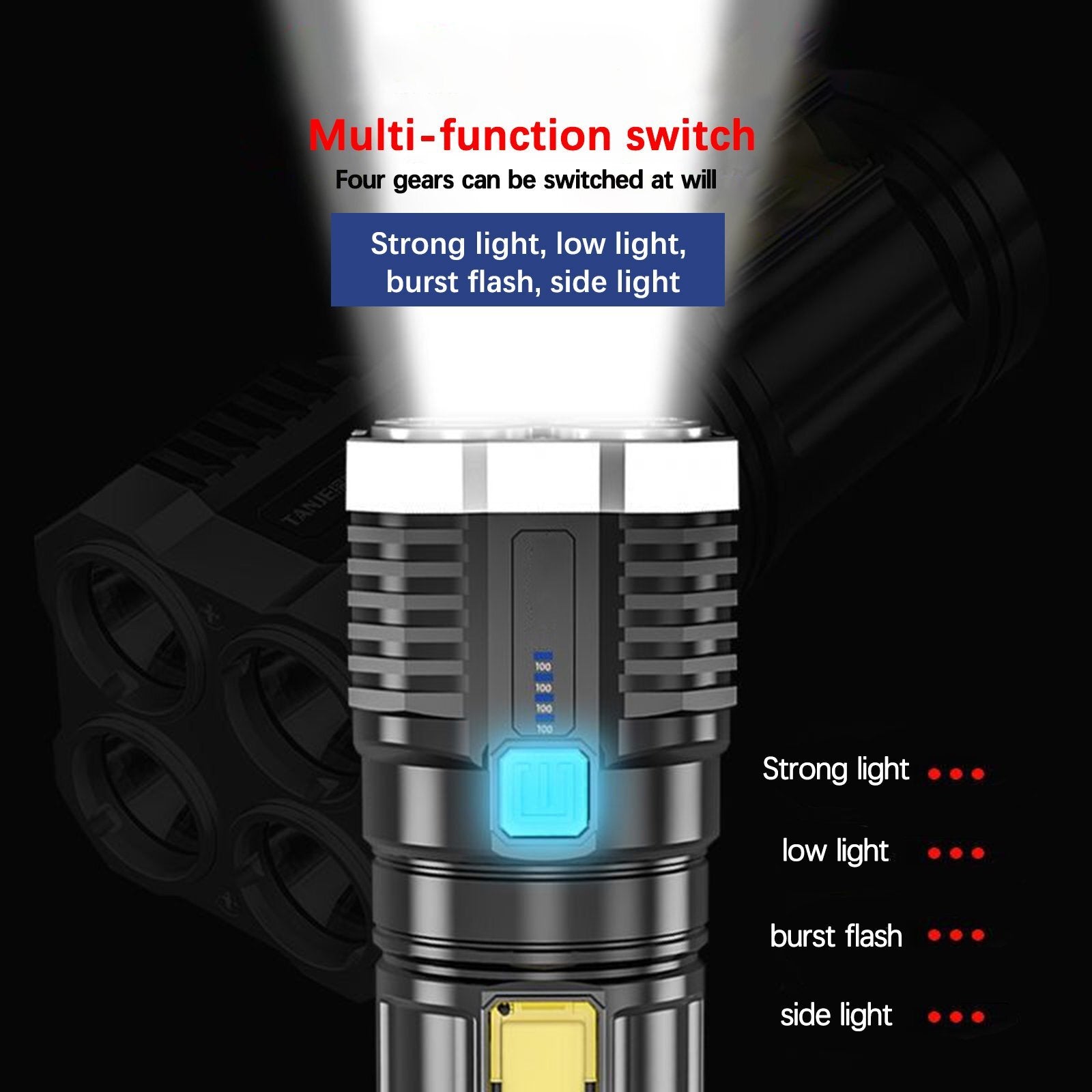High Performance Ultra-Bright Rechargeable 4-LED Torch Flashlight Night Light