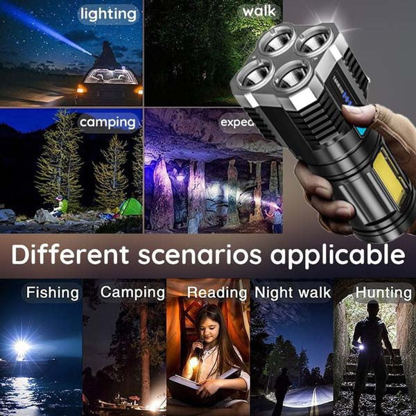 High Performance Ultra-Bright Rechargeable 4-LED Torch Flashlight Night Light