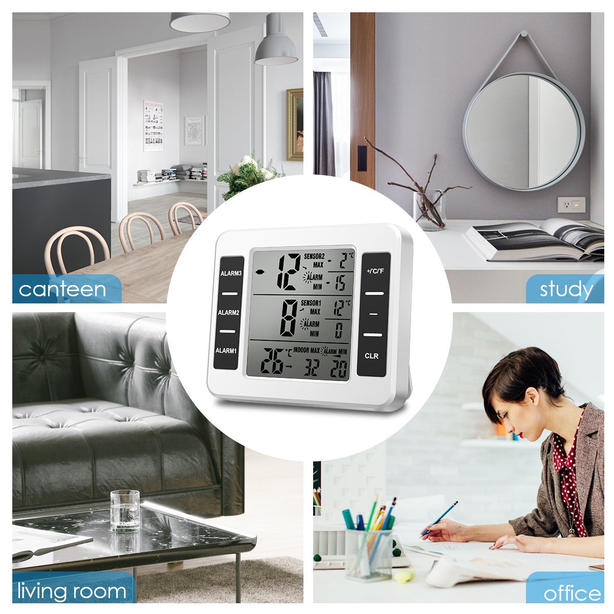 Wireless Digital Refrigerator Freezer Thermometer Remote Sensor Alarm