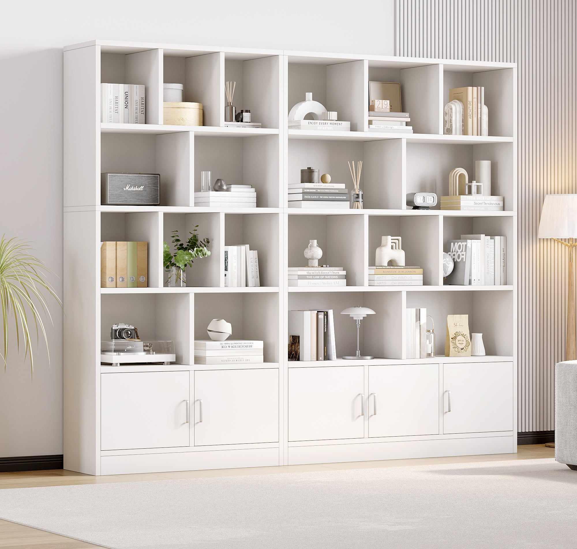 Alpha 10-Shelf 3-Door Wardrobe Cupboard Bookshelf Cabinet (White)