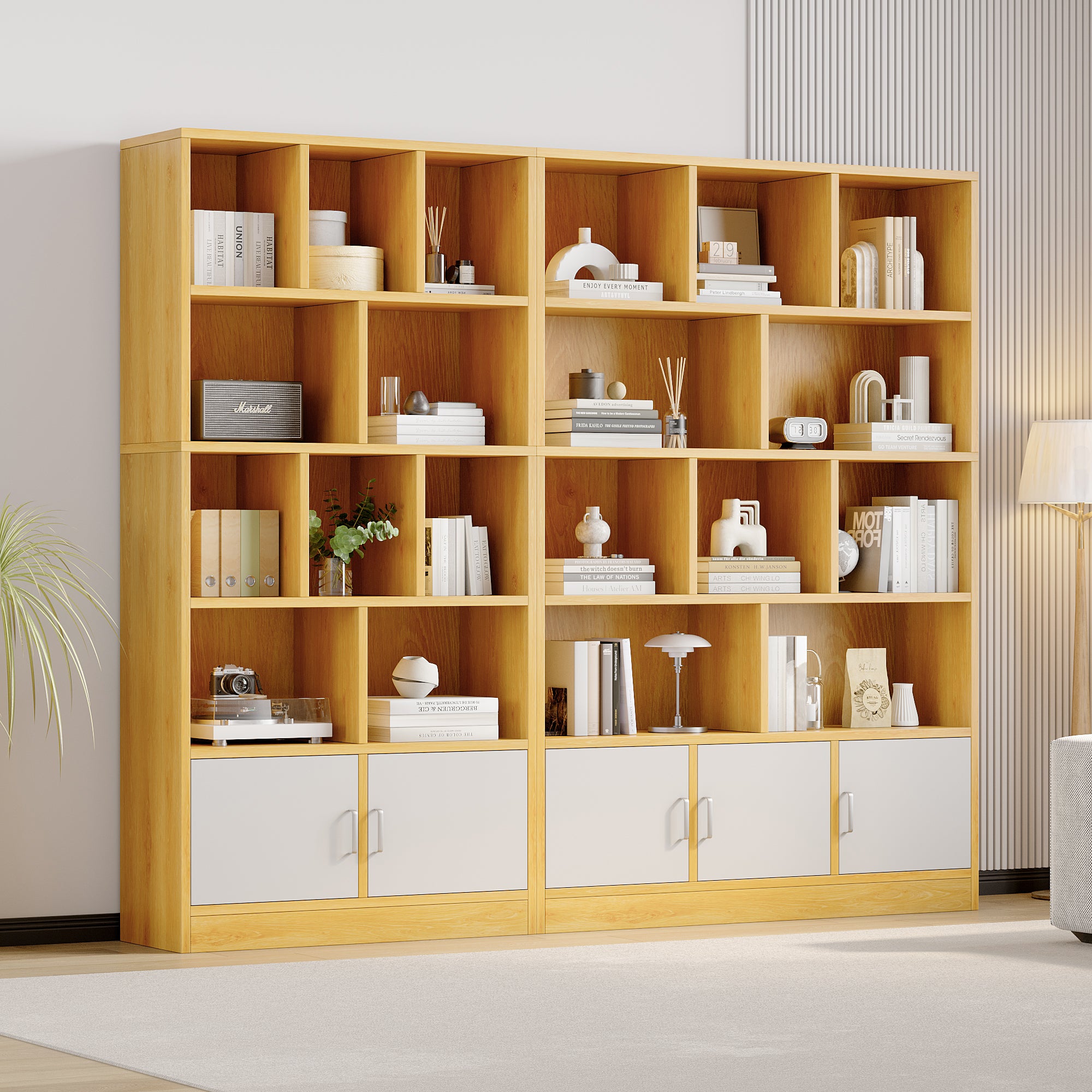 Alpha 10-Shelf 3-Door Wardrobe Cupboard Bookshelf Cabinet (Oak)