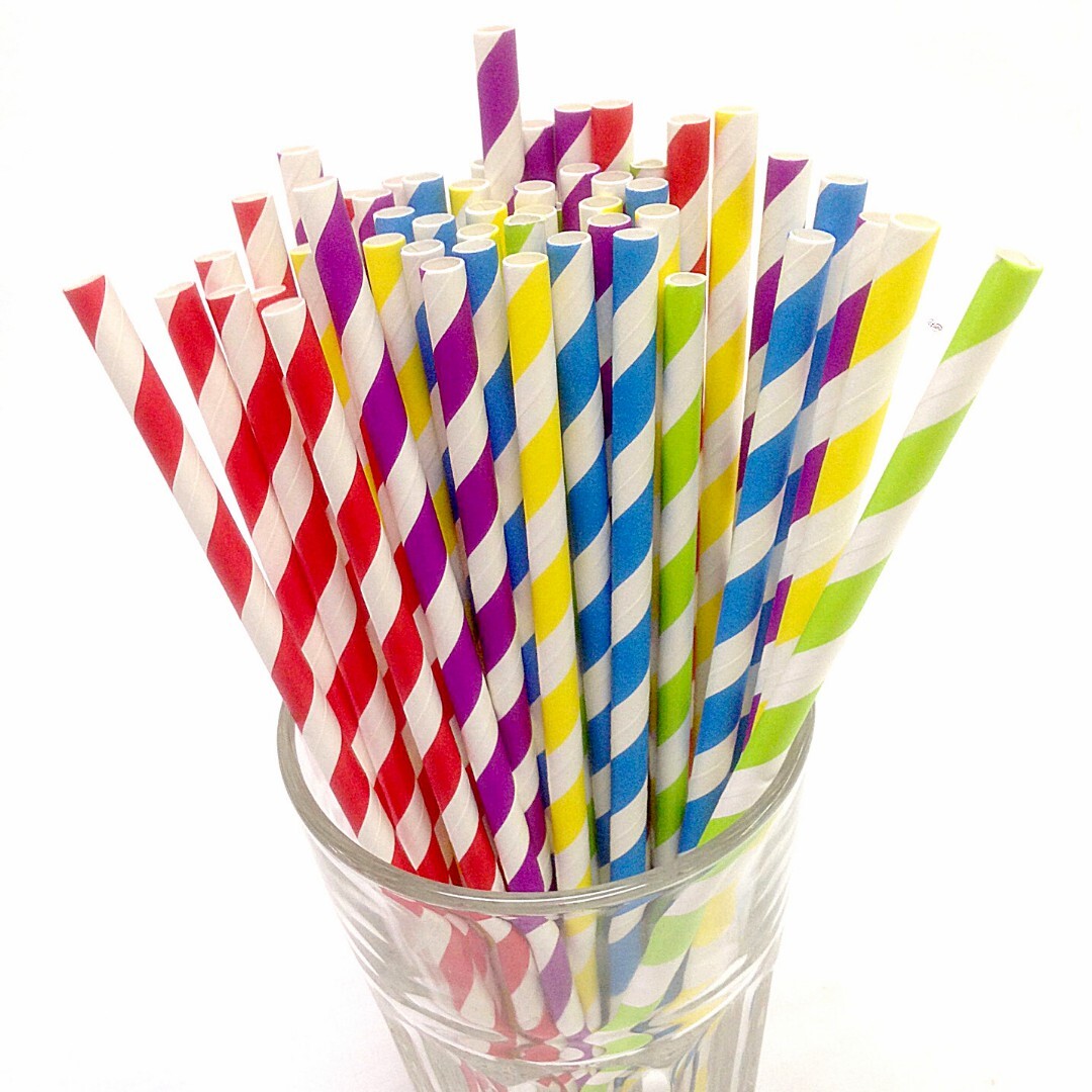 100 PCS Colourful Stripe Biodegradable Paper Drinking Straws