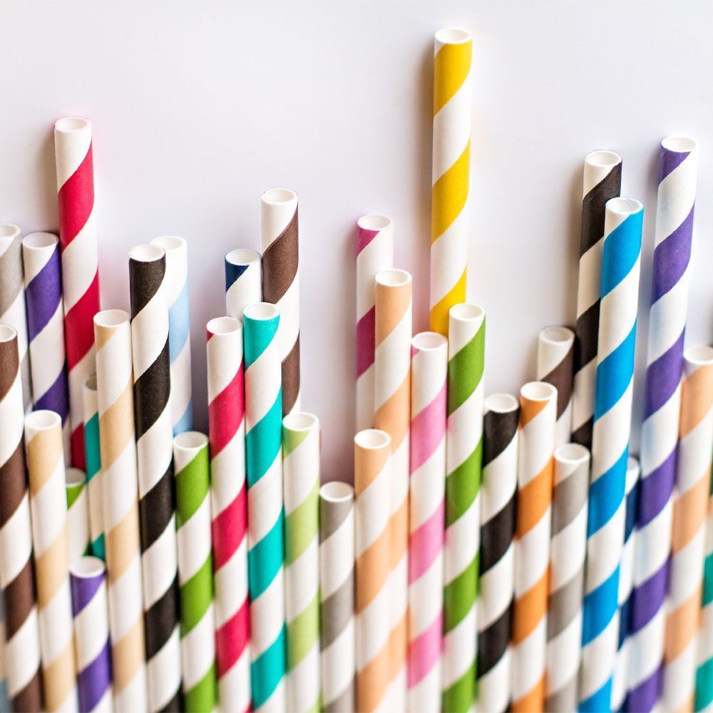 100 PCS Colourful Stripe Biodegradable Paper Drinking Straws
