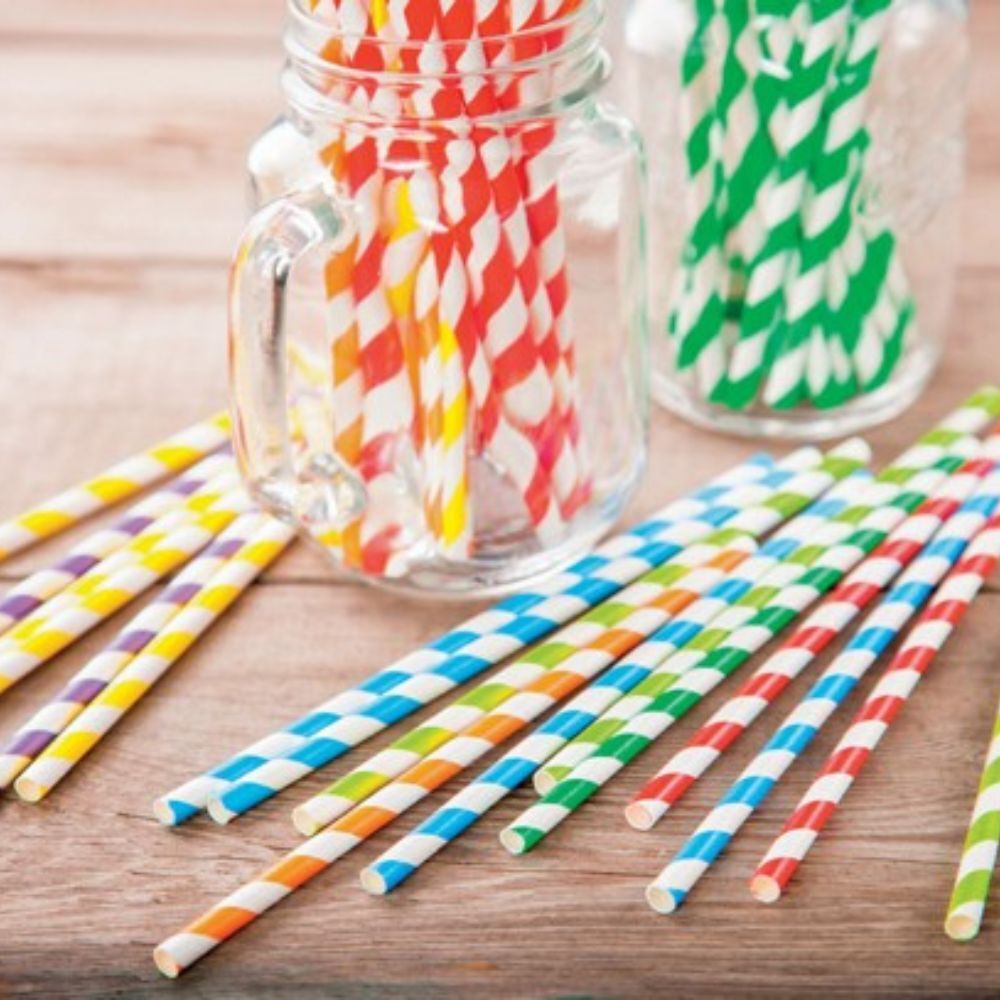 100 PCS Colourful Stripe Biodegradable Paper Drinking Straws