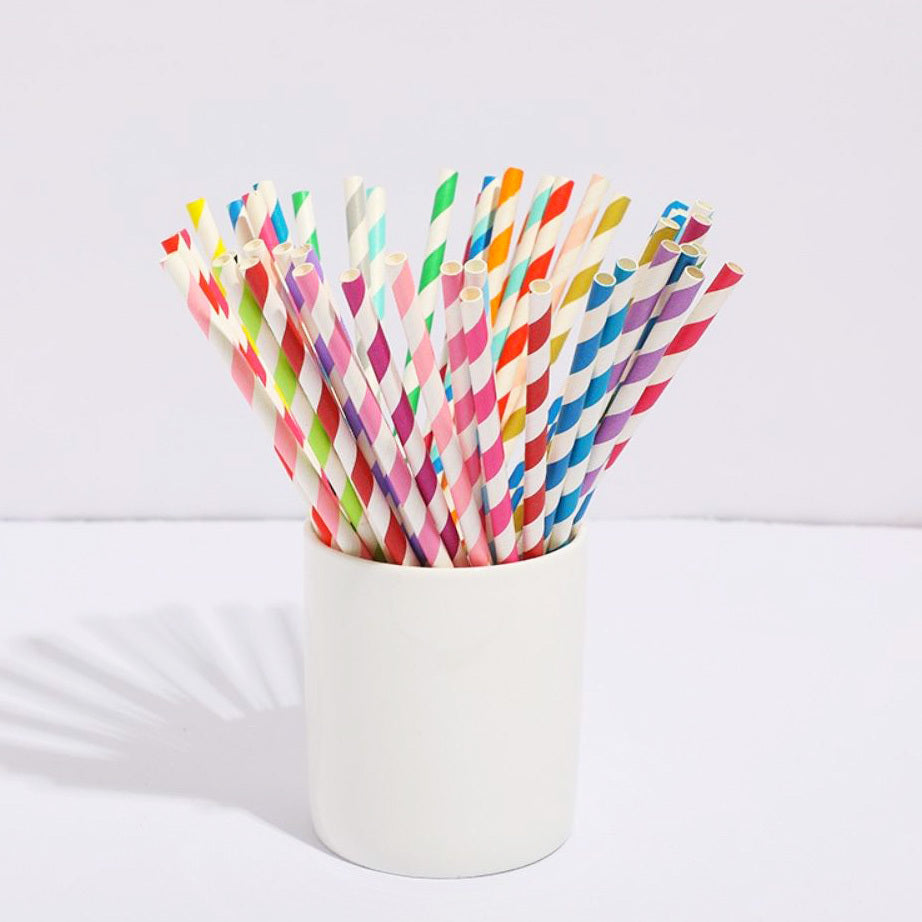 100 PCS Colourful Stripe Biodegradable Paper Drinking Straws