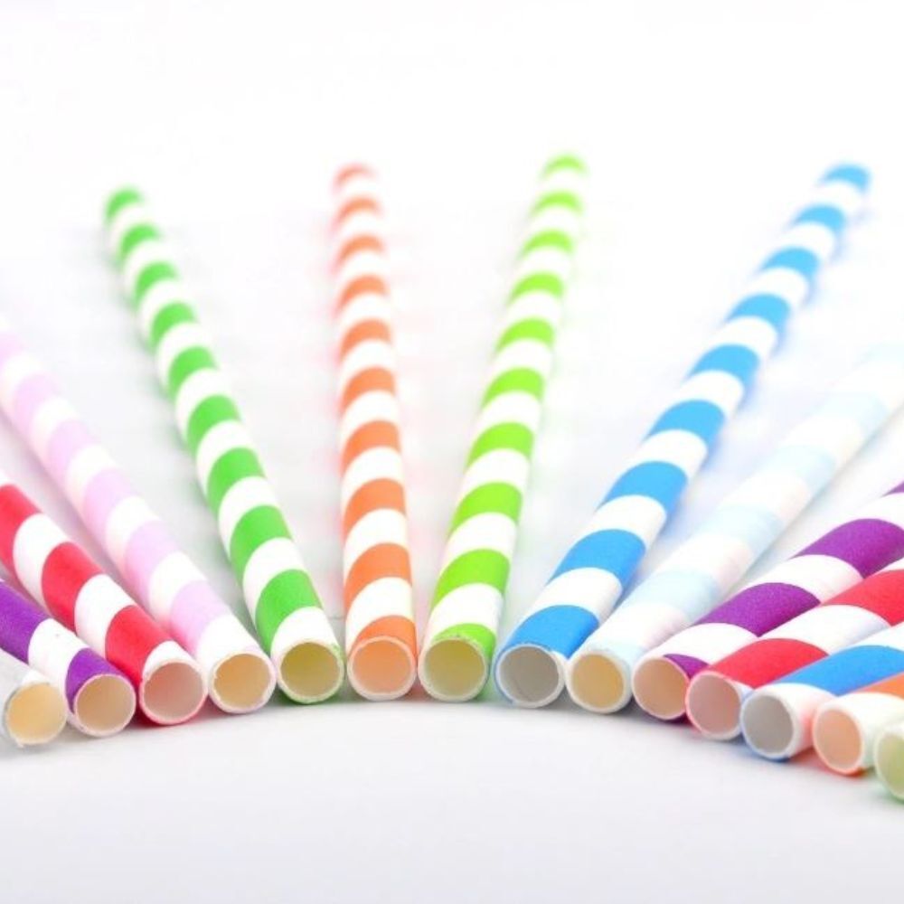 100 PCS Colourful Stripe Biodegradable Paper Drinking Straws