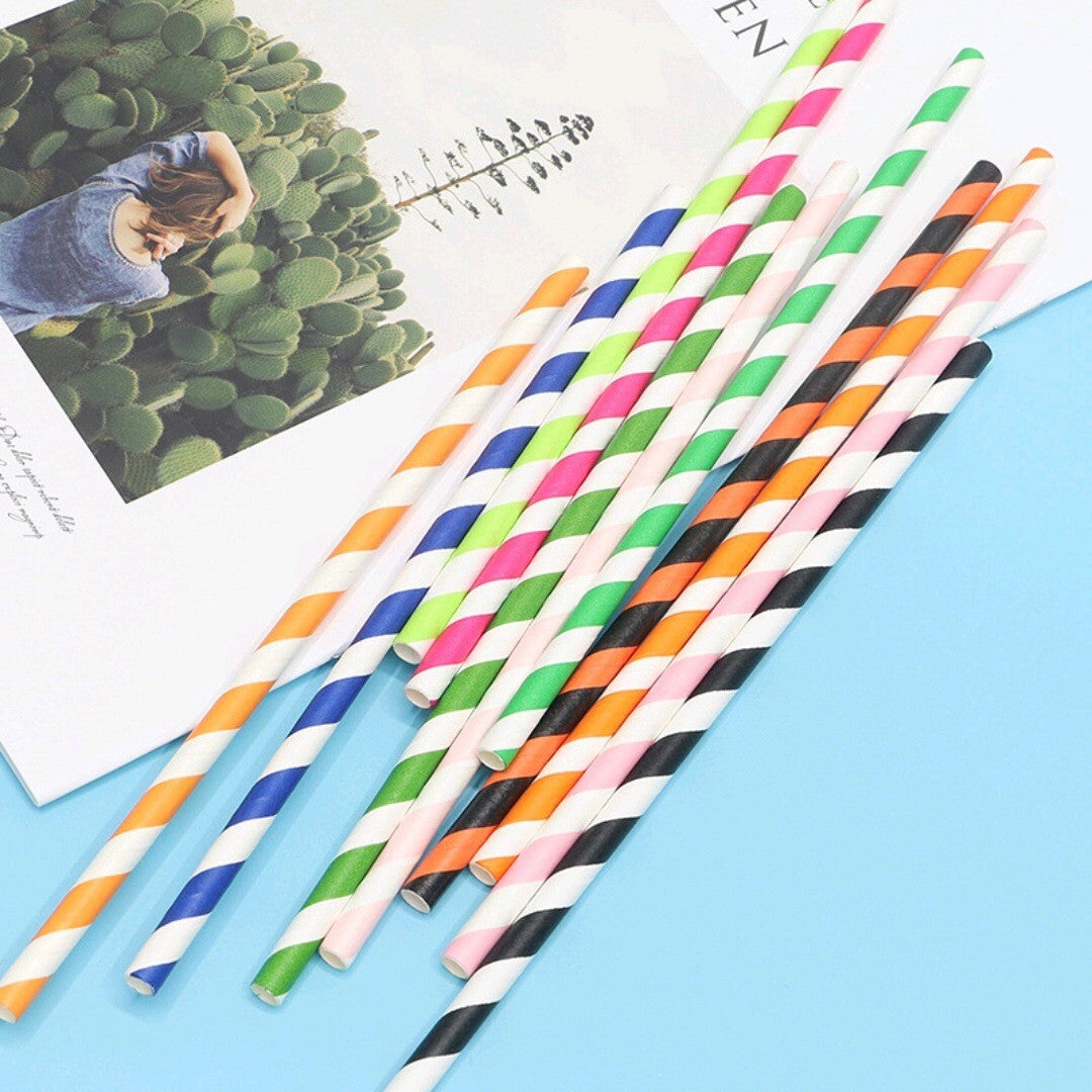 100 PCS Colourful Stripe Biodegradable Paper Drinking Straws