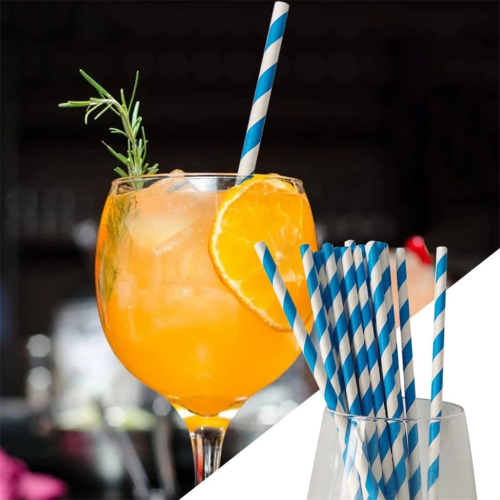100 PCS Colourful Stripe Biodegradable Paper Drinking Straws