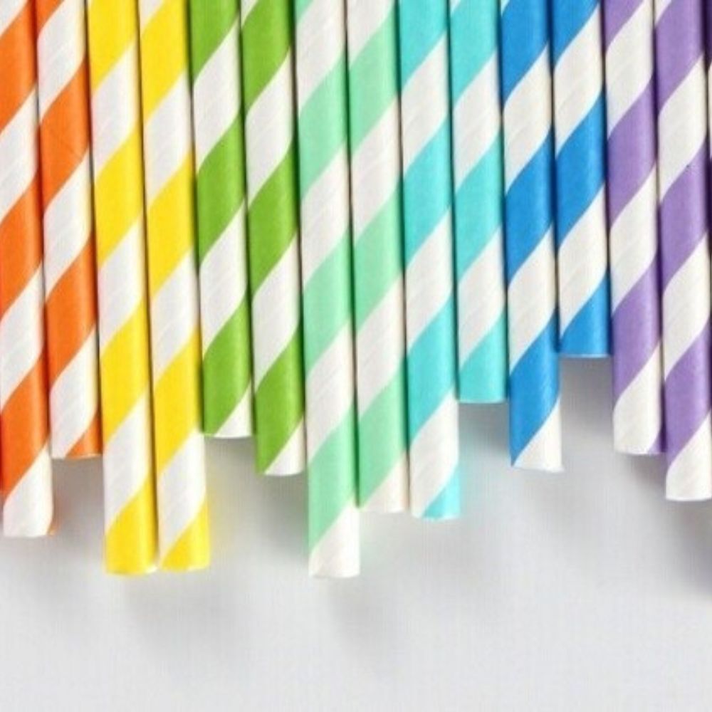 100 PCS Colourful Stripe Biodegradable Paper Drinking Straws