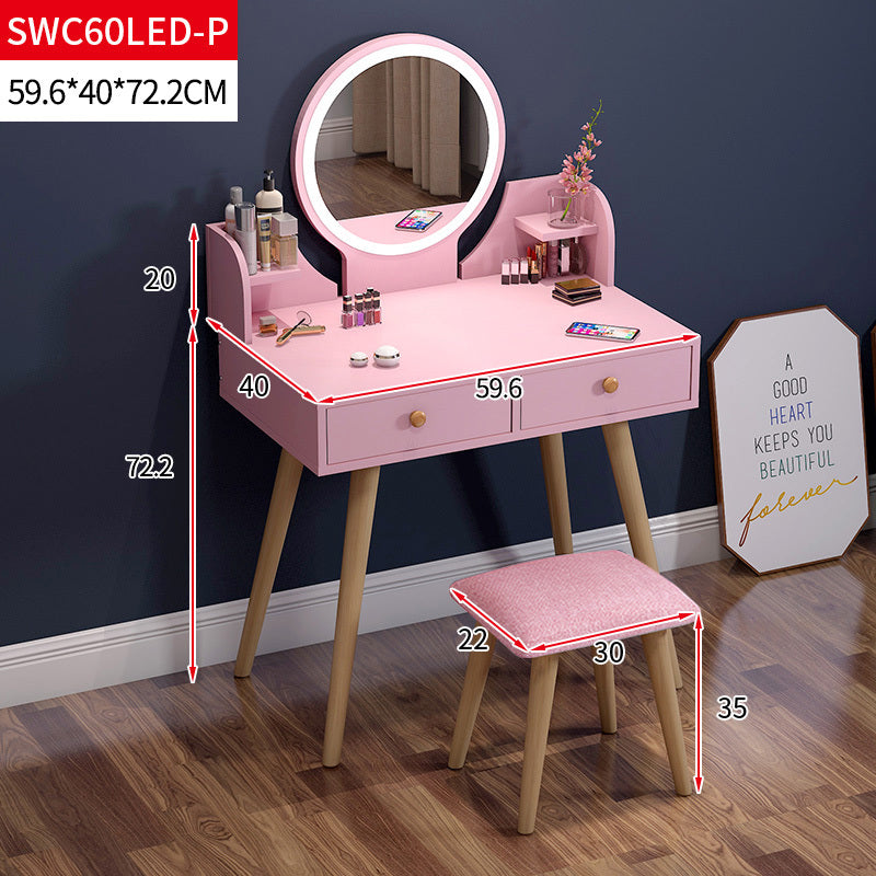 LED Luminous Princess Dresser Vanity Table with Mirror, Stool and Storage Drawers Set (Pink)