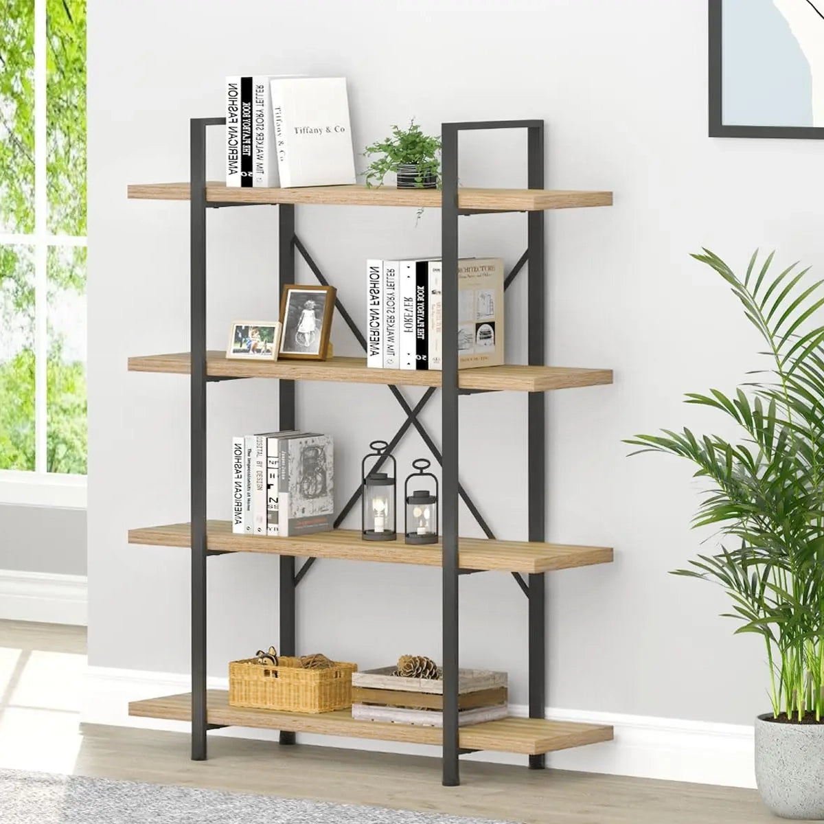 Envision Rustic Oak 4-Tier Bookcase Storage Shelf Organizer