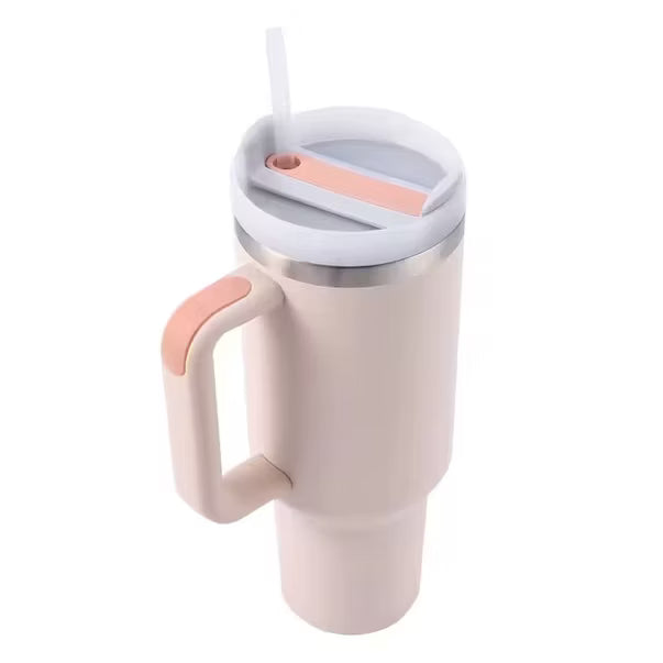 Stainless Steel Insulated Tumbler with Handle Straw Travel Mug (30oz, Rose Quartz)