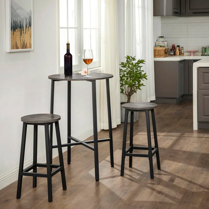 2 x Modern Industrial Bar Stool Wood & Metal Kitchen Counter Seating (Driftwood Grey)