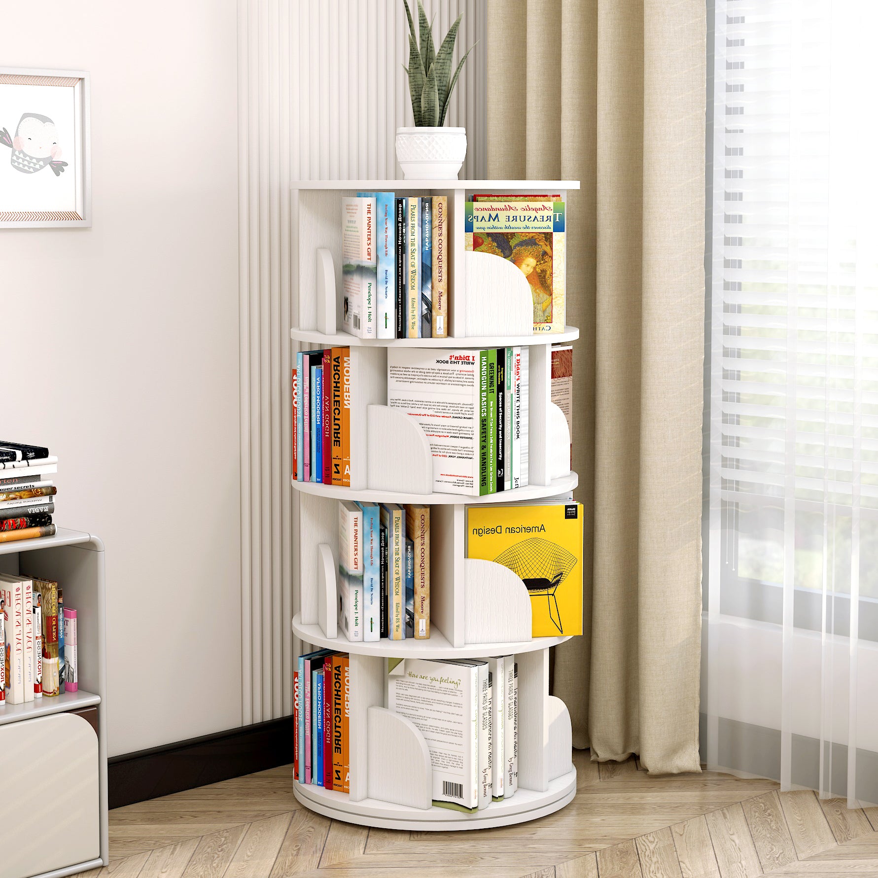 Sanctuary 360-degree Rotating 4 Tier Display Shelf Bookcase Organiser (White)