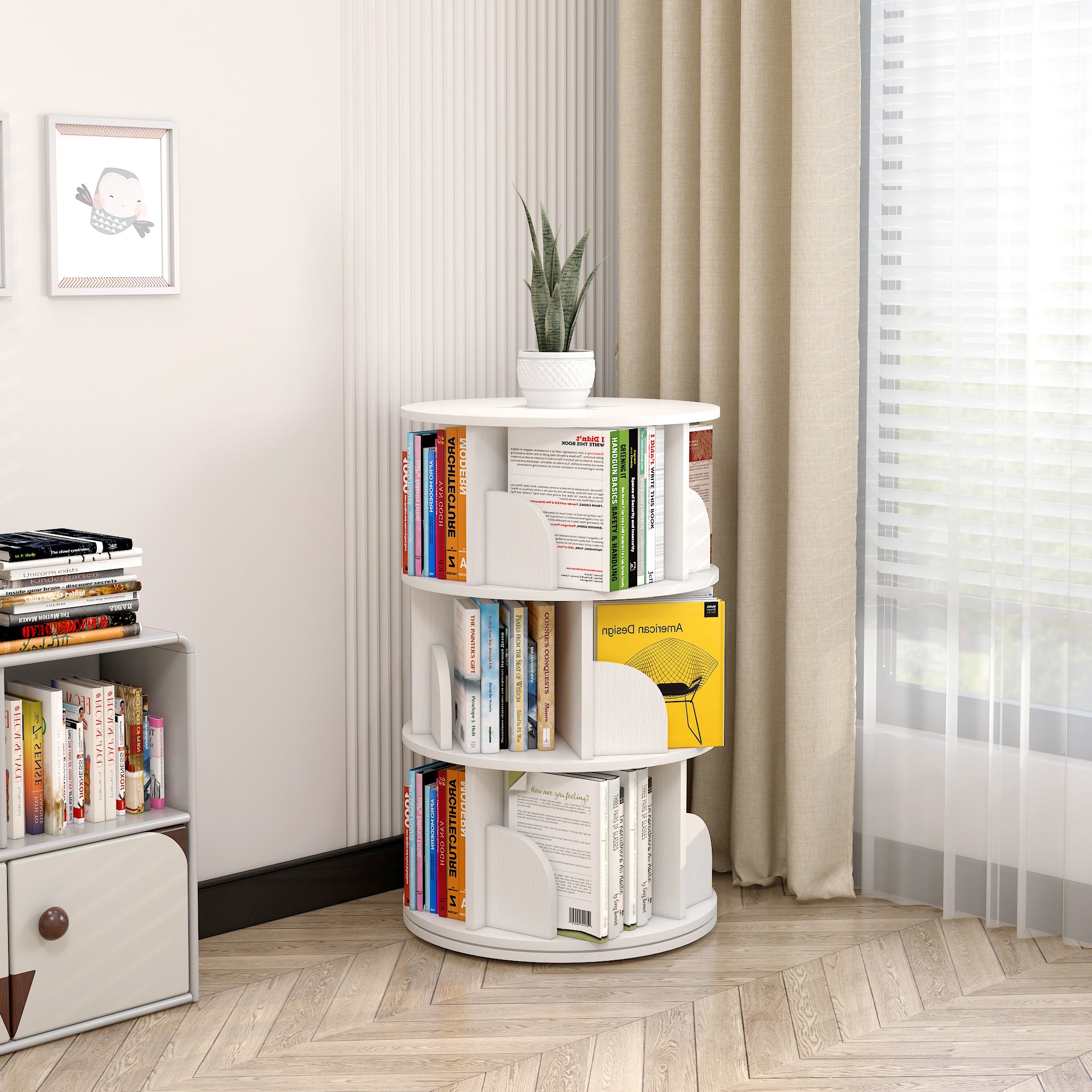 Sanctuary 360-degree Rotating 3 Tier Display Shelf Bookcase Organiser (White)
