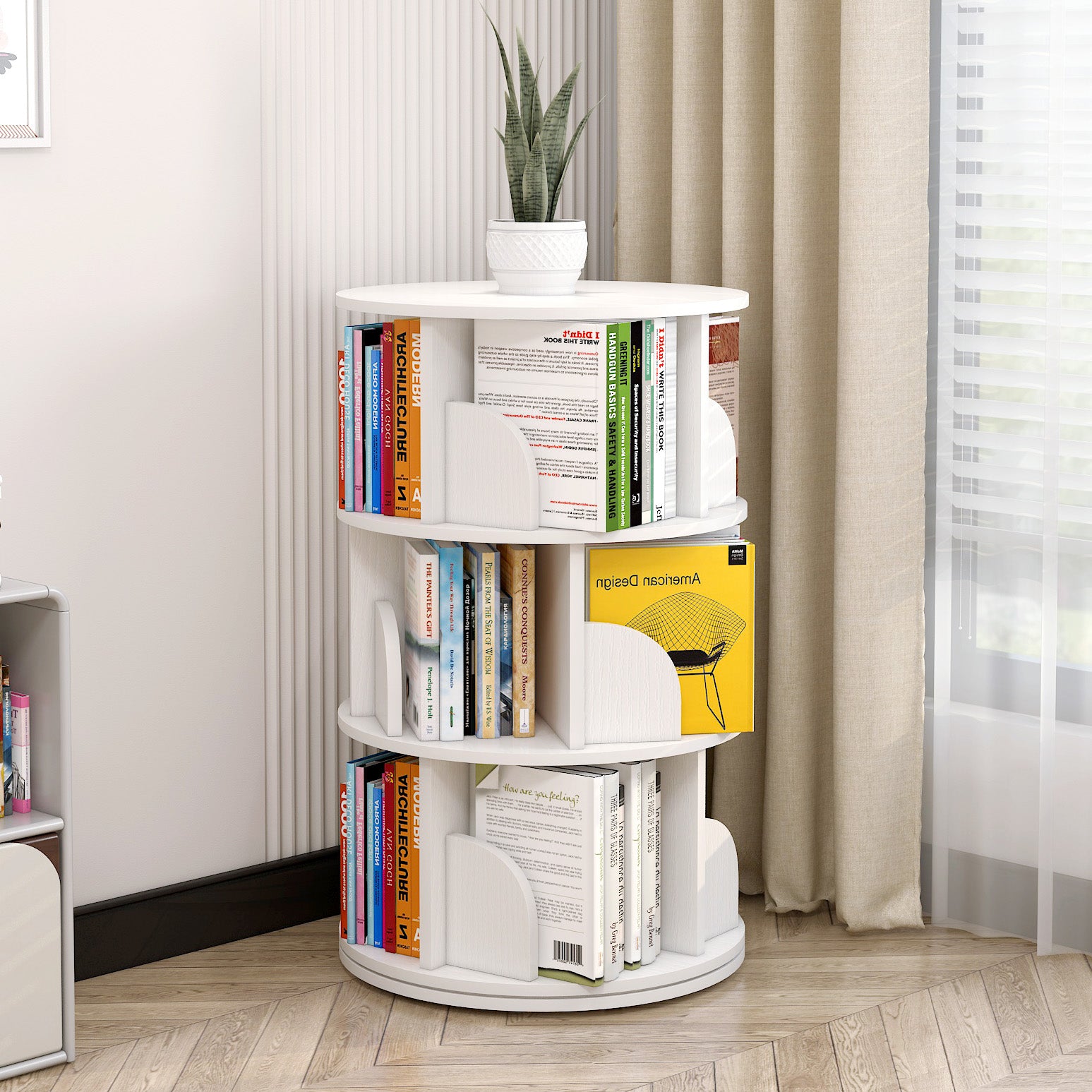 Sanctuary 360-degree Rotating 3 Tier Display Shelf Bookcase Organiser (White)