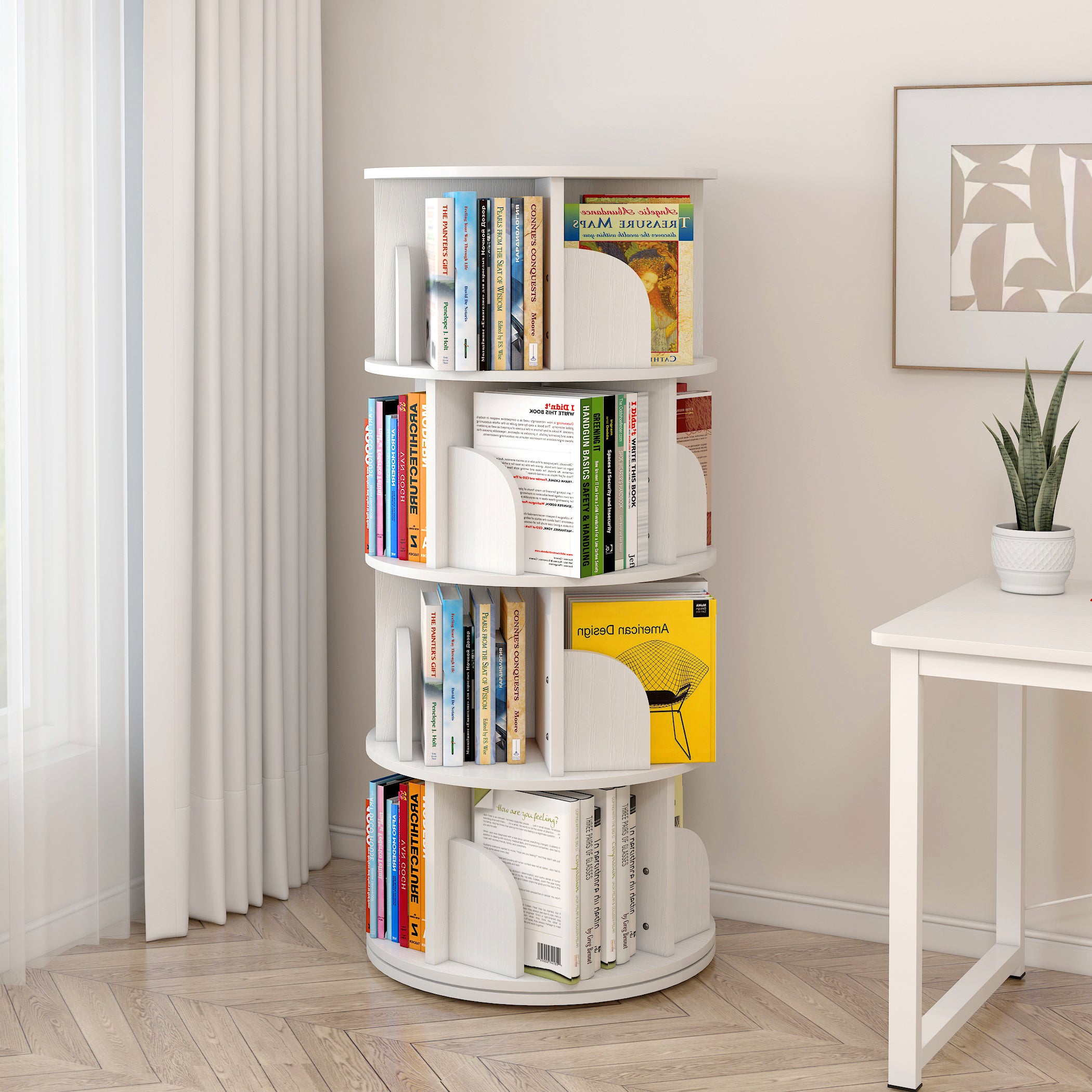 Sanctuary 360-degree Rotating 4 Tier Display Shelf Bookcase Organiser (White)
