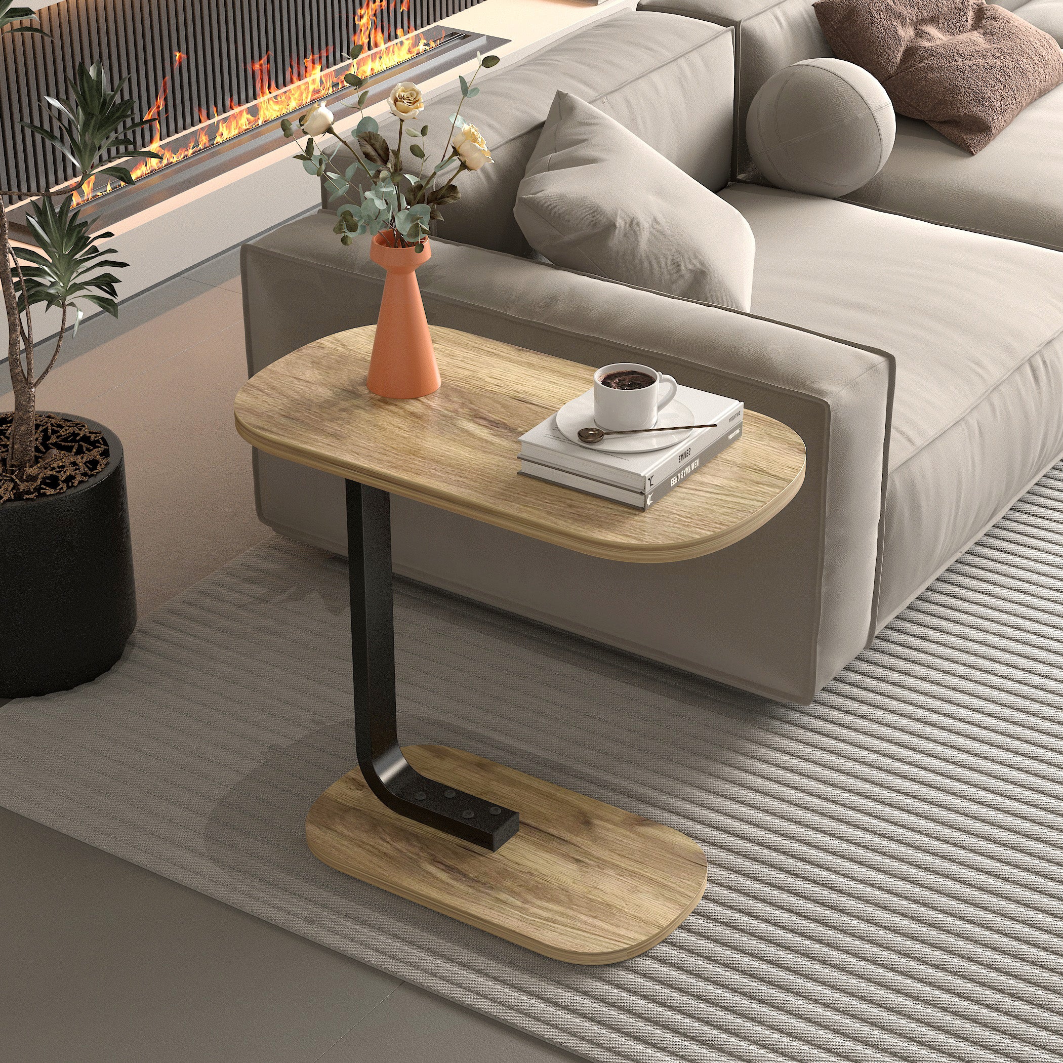 Cogency Rustic Oak Sofa Bed Side Table Laptop Desk Accent Coffee Stand